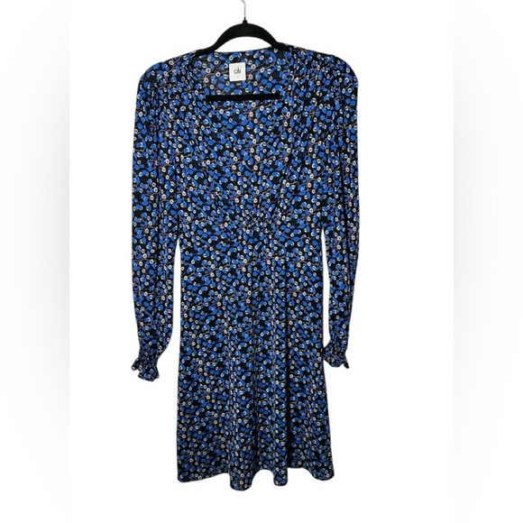 CAbi The Ten Dress Blue and Black‎ with Floral Pattern Long Sleeve Size Small - Picture 1 of 5
